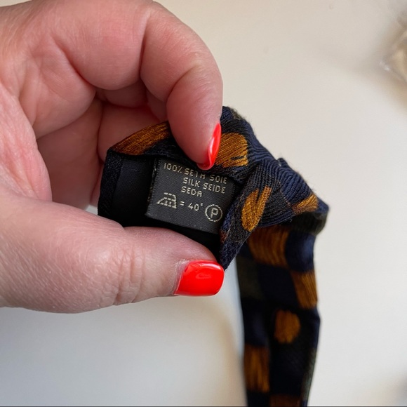 ERMENEGILDO ZEGNA 100% Silk Tie Blue Gold Green Squares Geometric Checkered - Picture 7 of 7